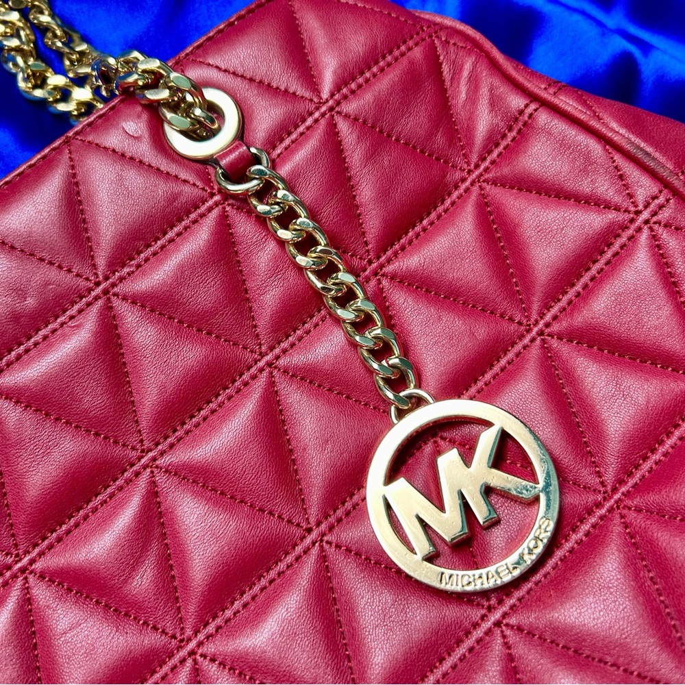 Michael Kors Red Leather Satchel w/ Gold Accents - Picture 10 of 13